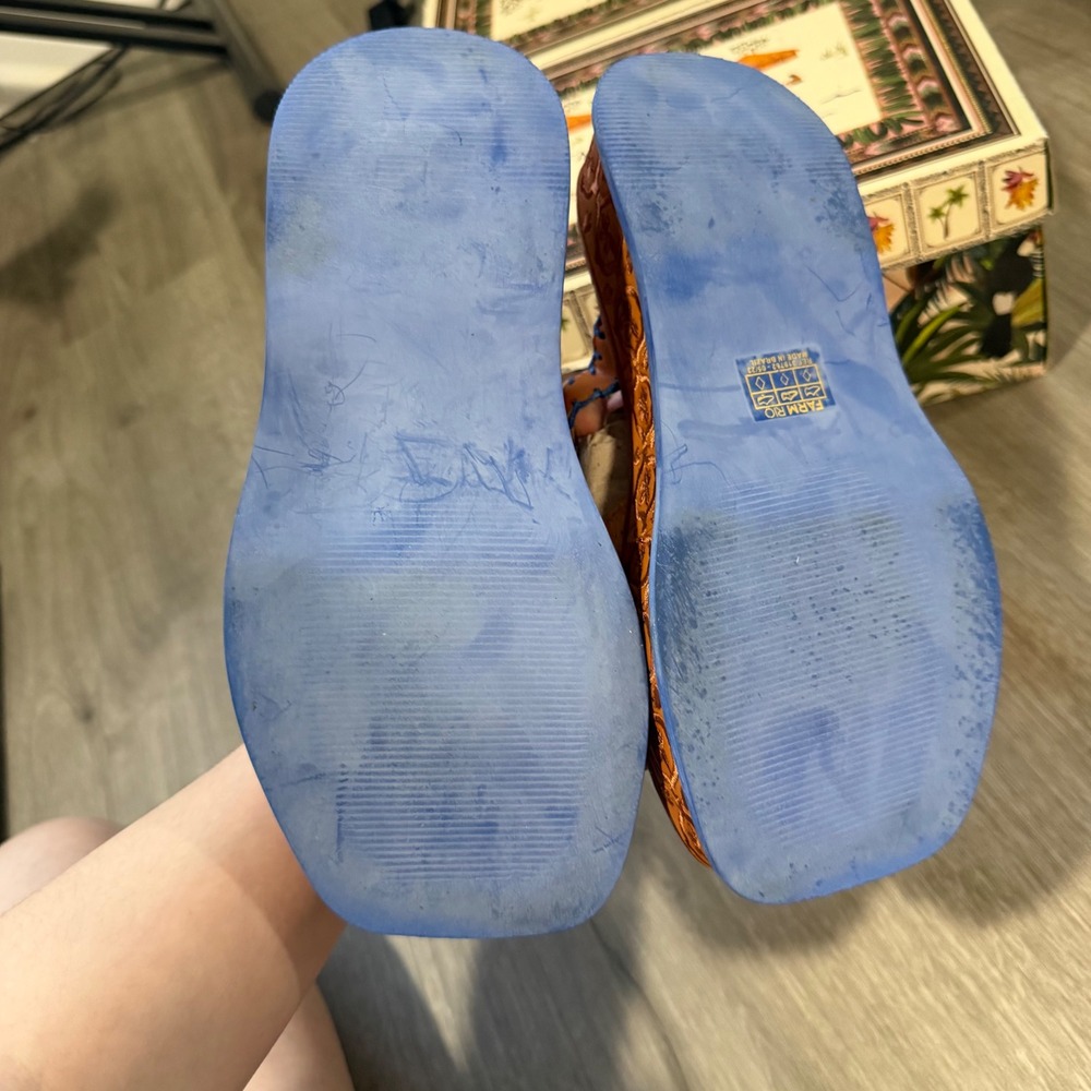 Farm Rio Rust Flatform Mule Embroidered Raffia Platform Sandals Brown Blue 6 36 - Picture 6 of 7